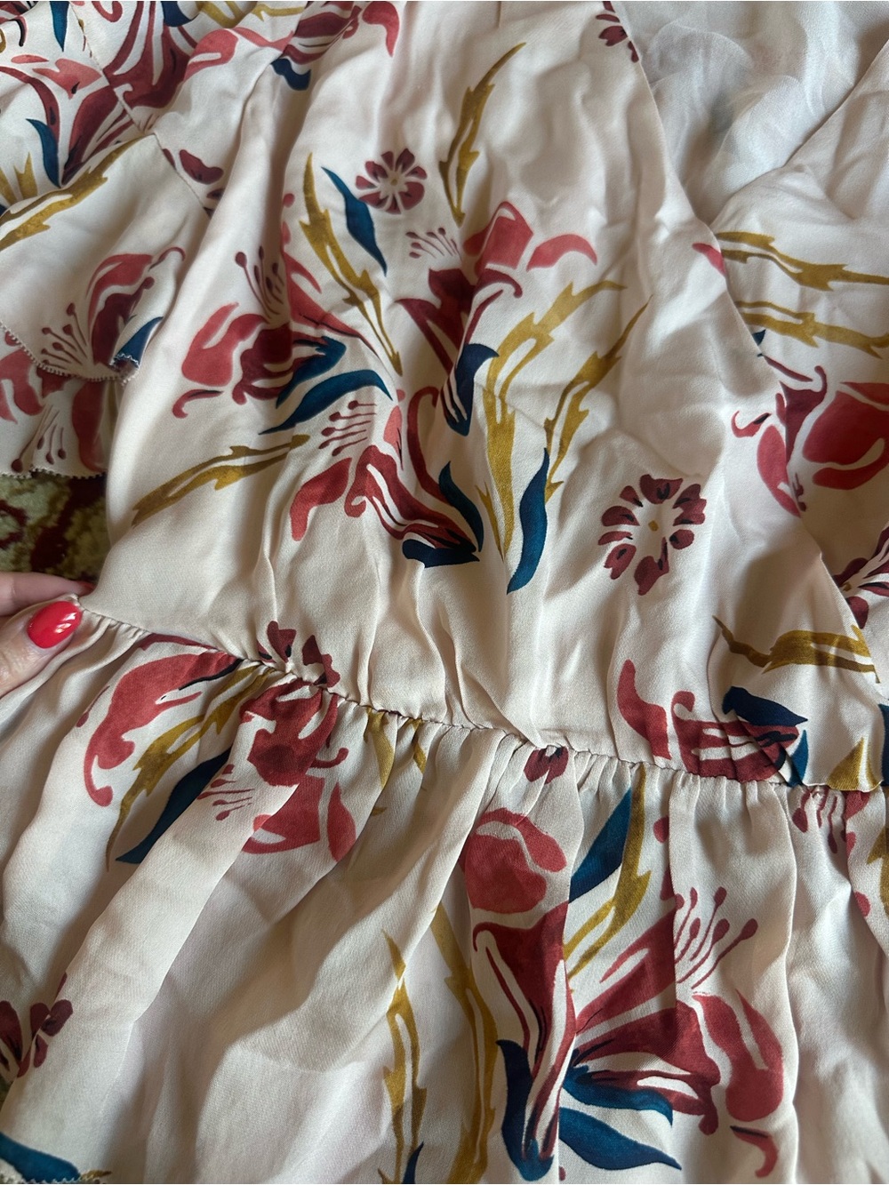 Joie Cream Floral Wrap Peplum Top with Pink, Blue & Mustard Print - Picture 2 of 5